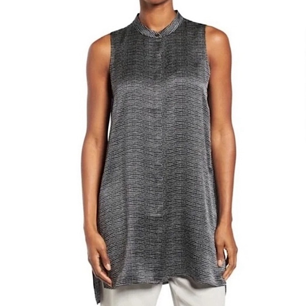 EILEEN FISHER Hammered Silk Mandarin Collar Tunic Top Dress SP - Picture 13 of 16